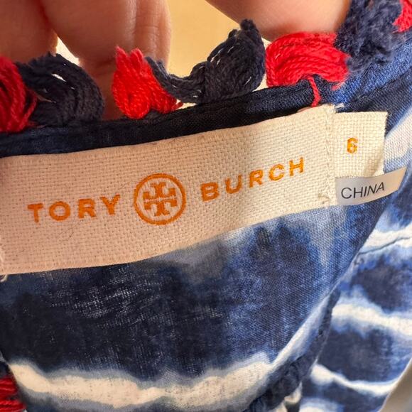 Tory Burch Tie Dye Tassel Tank Top Blue Red Boho Festival Style Size 6 - Picture 4 of 6